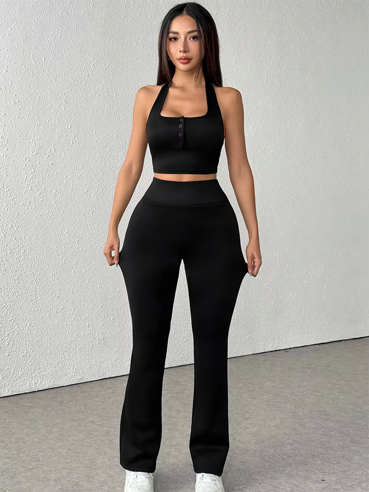 Backless Square-Neck Tank & Slim Pants Set for Streetwear-Inspired Active Days