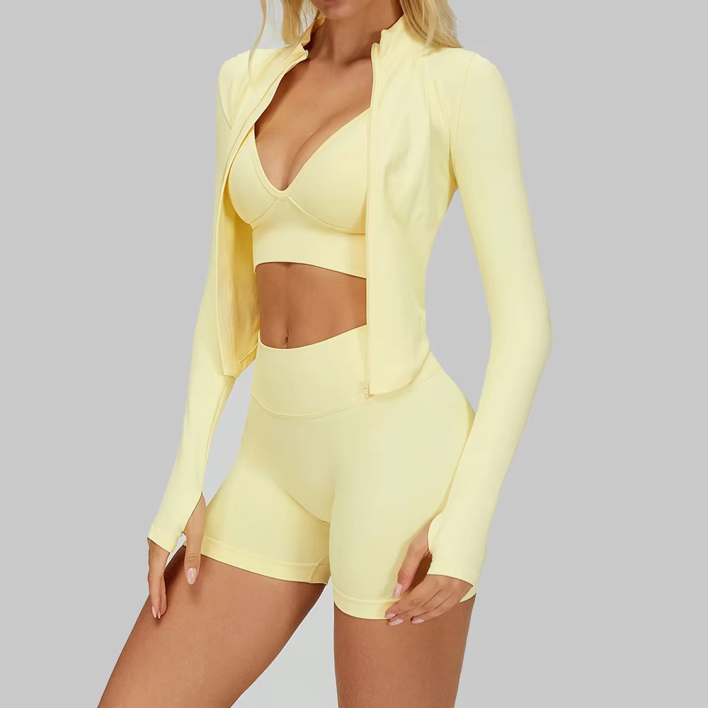 Seamless Mix-and-Match Yoga Set with Bra, Leggings, and Long-Sleeve Layer