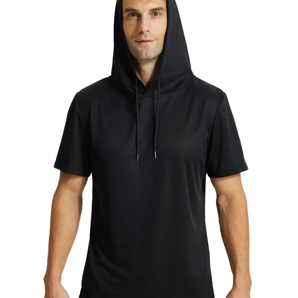 Short-Sleeve Muscle-Fit Training Hoodie for Gym and Running