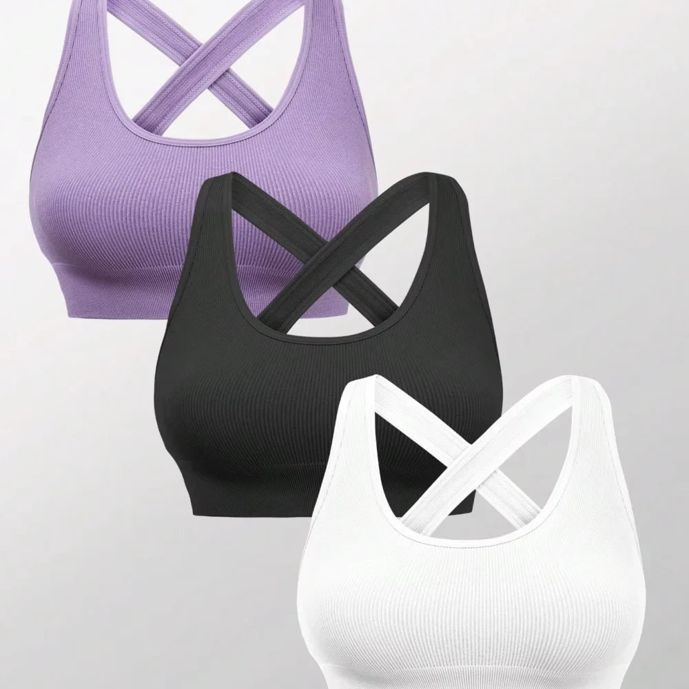 Criss-Cross Backless Seamless Crop Sports Bra for Yoga Studio Training