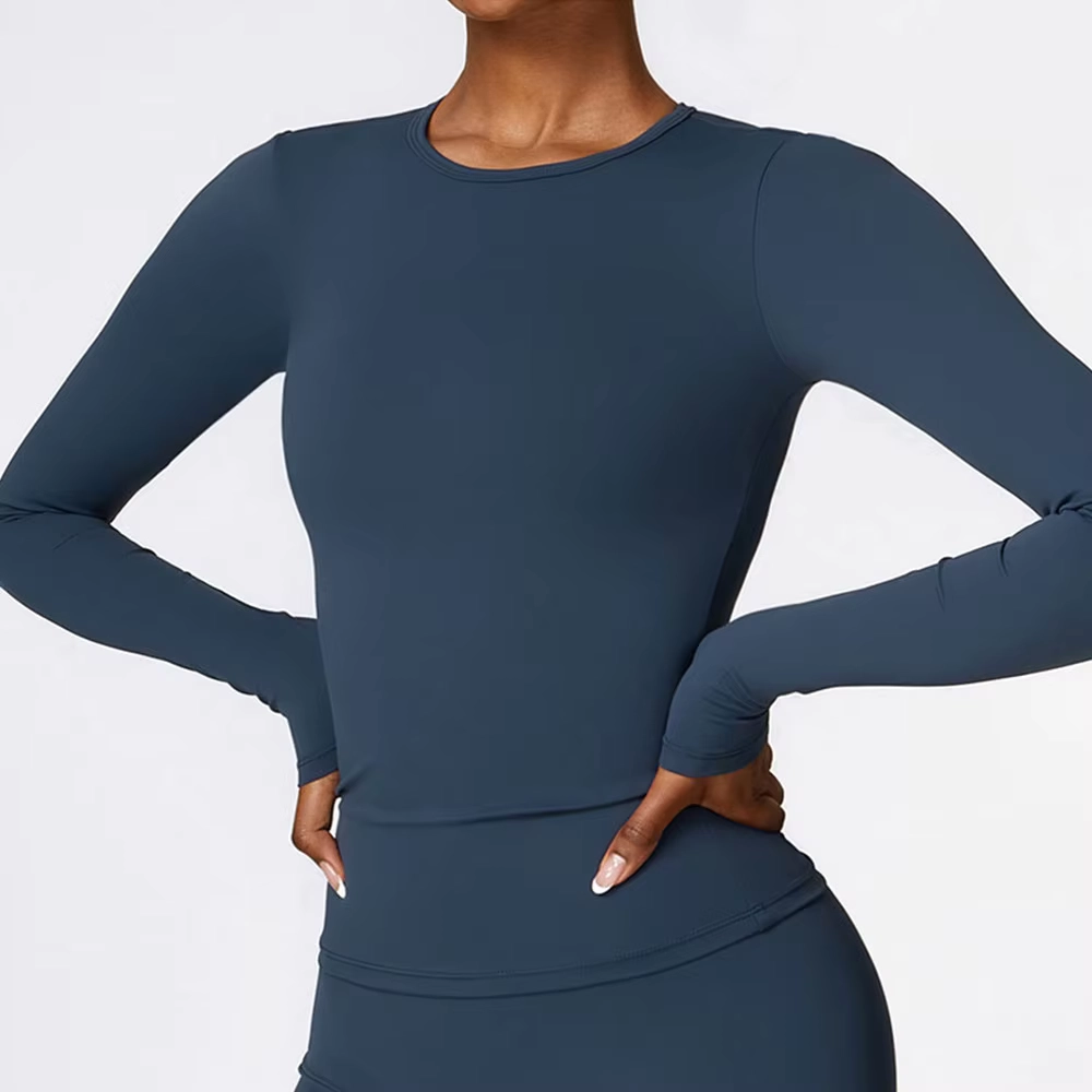 Cropped Long-Sleeve Quick-Dry Yoga Top for Running and Gym Training