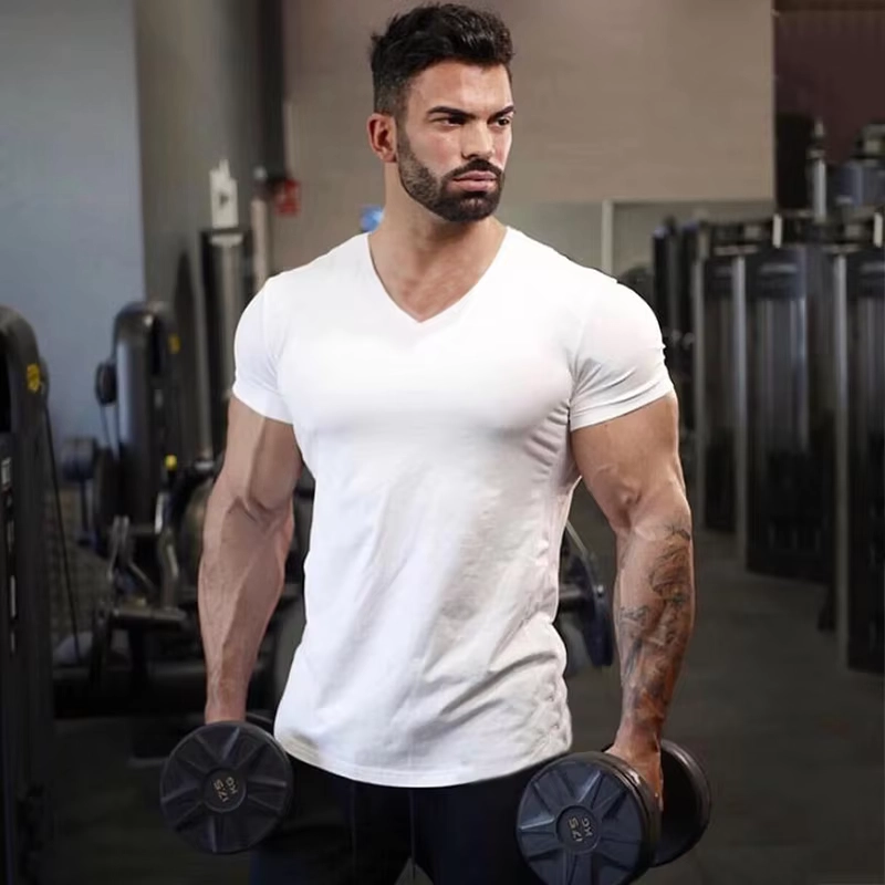 Men’s Breathable V-Neck Gym T-Shirt for Fitness and Bodybuilding