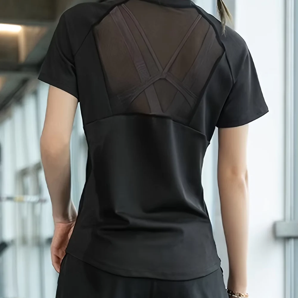 Mesh Quick-Dry Short-Sleeve Sports Tee for Running and Cycling Training