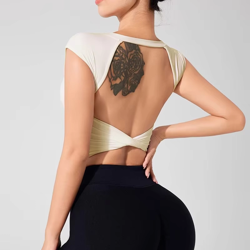 Backless Fixed-Pad Short-Sleeve Sports Top for Dance and Yoga Training