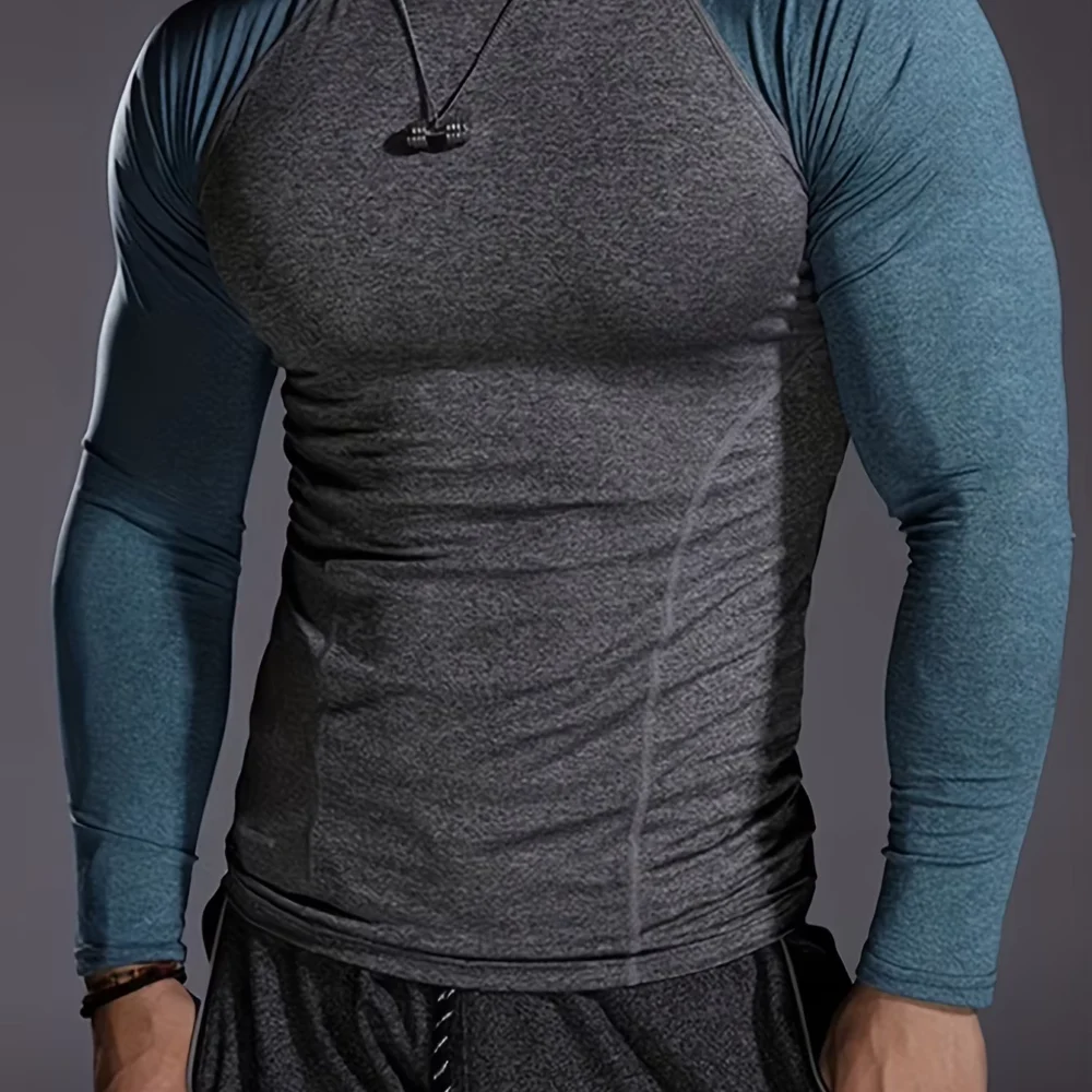 Men’s High-Stretch Compression Long Sleeve Shirt for Football and Cycling Training