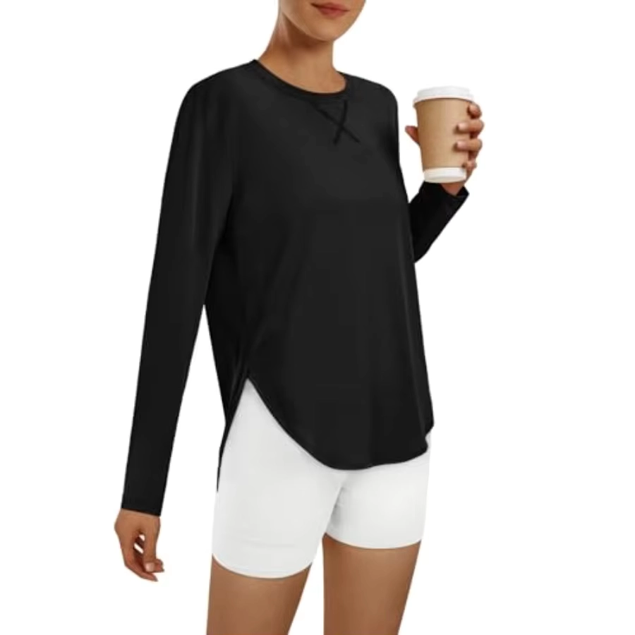 Black Long-Sleeve Outdoor Training Shirt with Quick-Dry Coverage